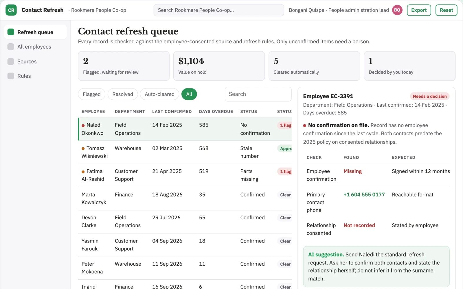 Screenshot of the Employee emergency-contact refresh desk interactive demo