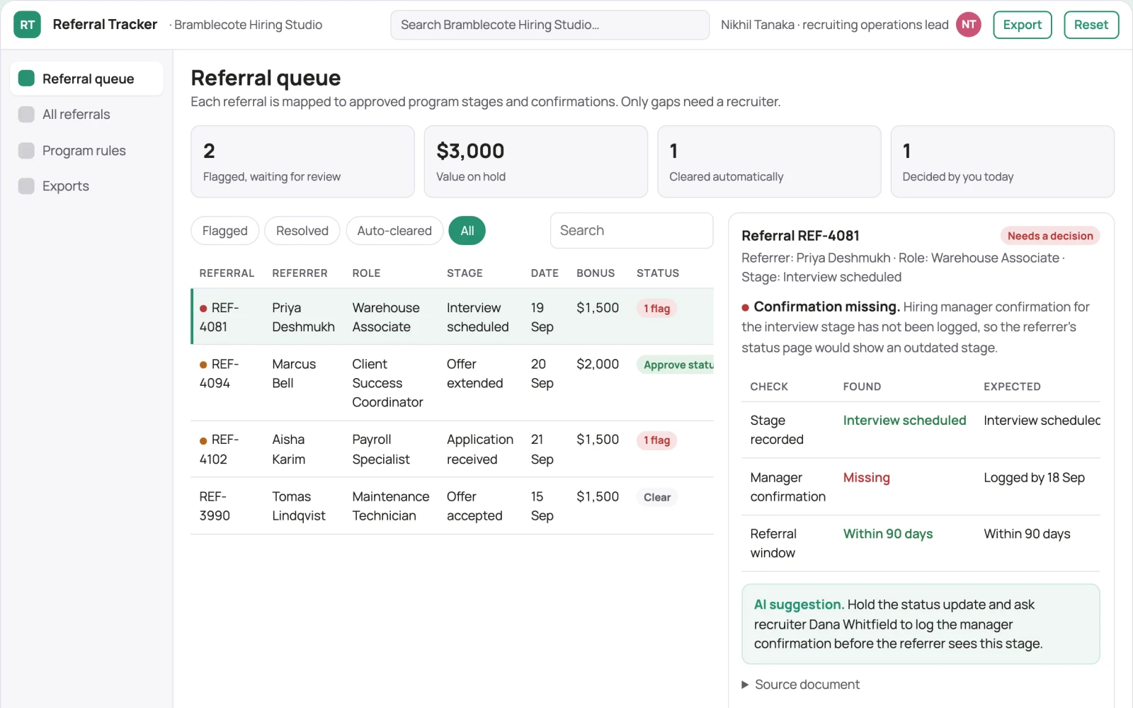 Screenshot of the Employee referral process tracker interactive demo