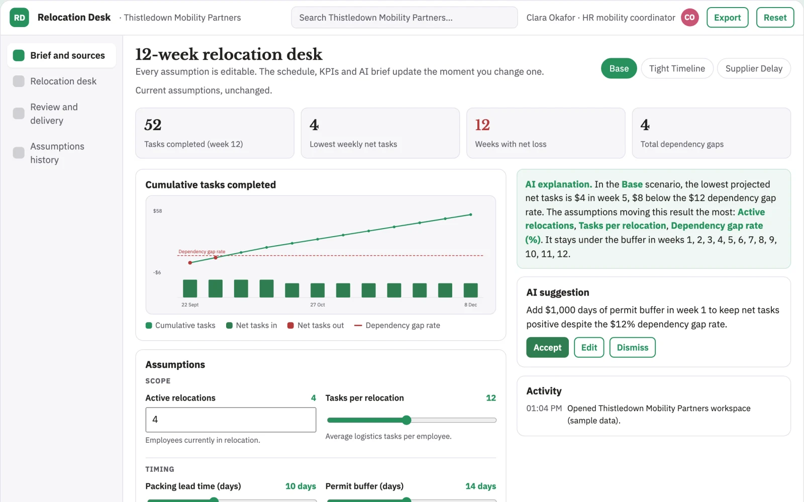 Screenshot of the Employee relocation logistics desk interactive demo