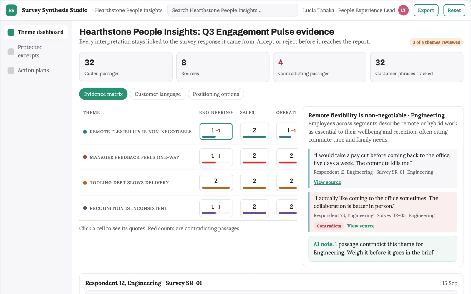 Screenshot of the Employee survey synthesis interactive demo