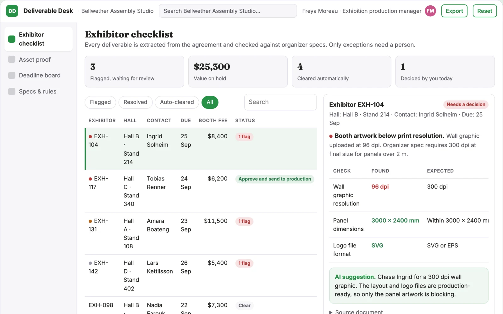 Screenshot of the Event exhibitor deliverable portal interactive demo
