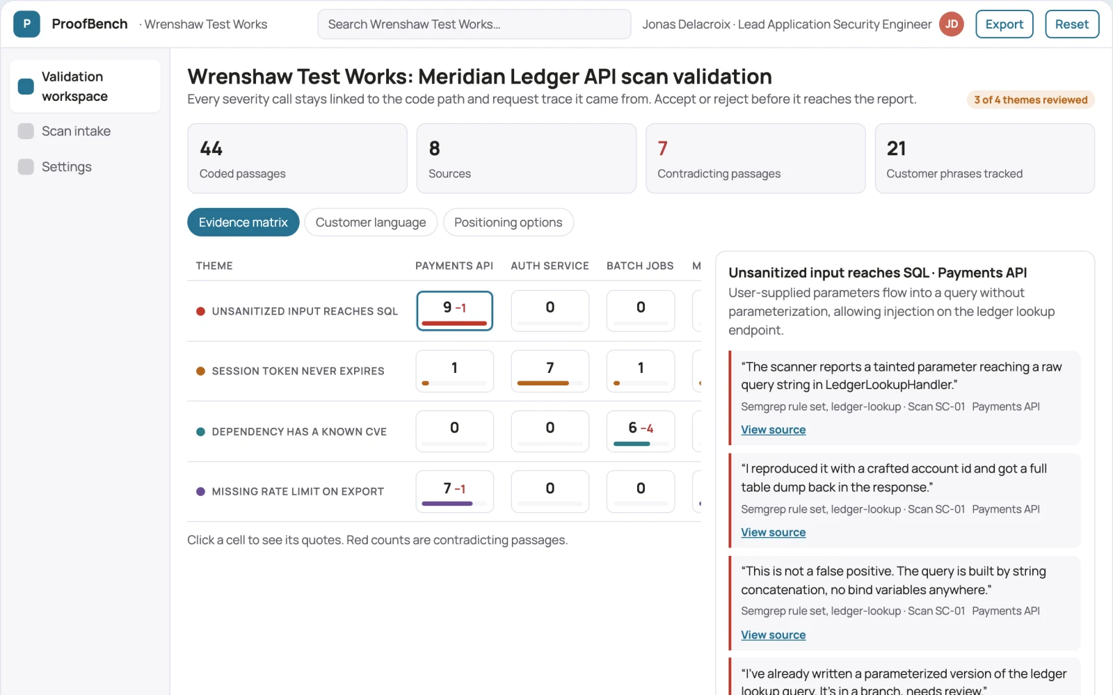 Screenshot of the Evidence-backed application vulnerability validation workbench interactive demo