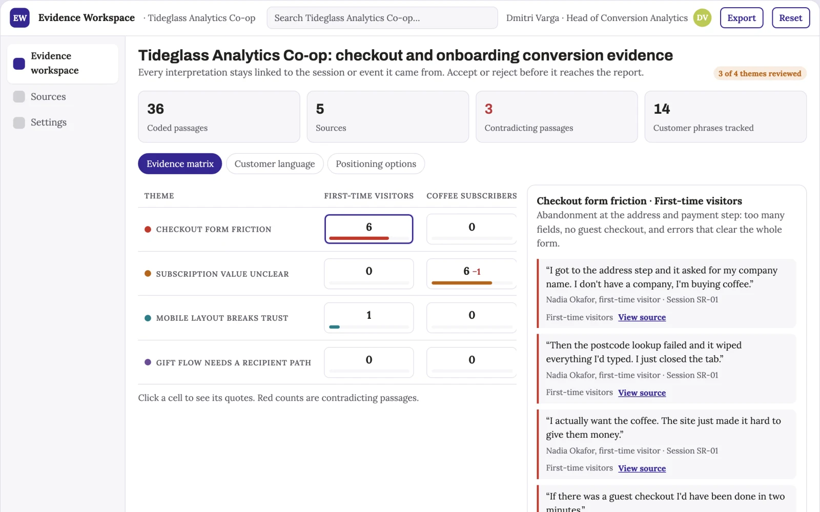 Screenshot of the Evidence-backed web and product analytics workspace interactive demo