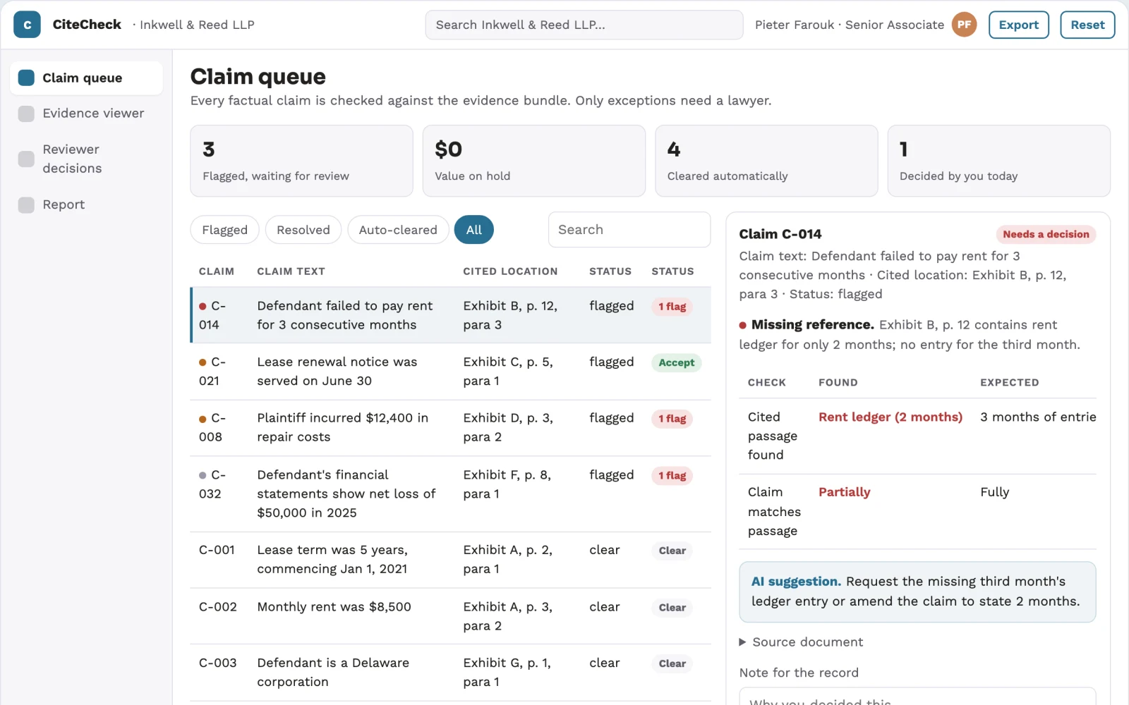 Screenshot of the Evidence reference checker interactive demo