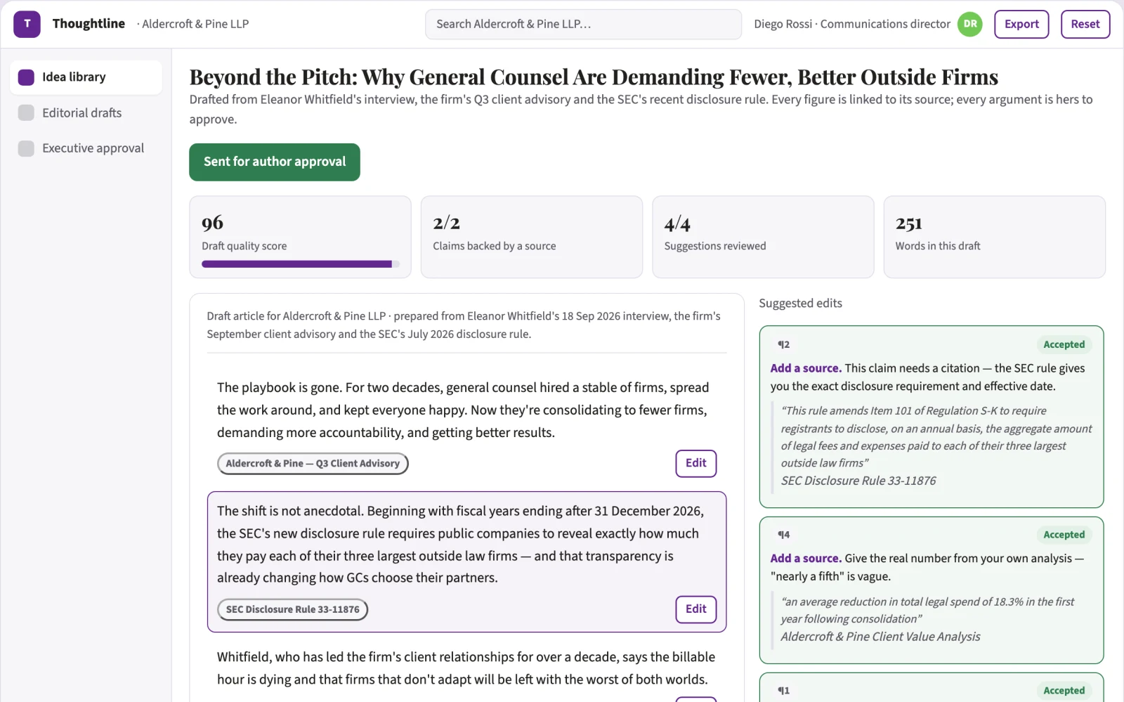 Demo screen of Executive thought leadership studio