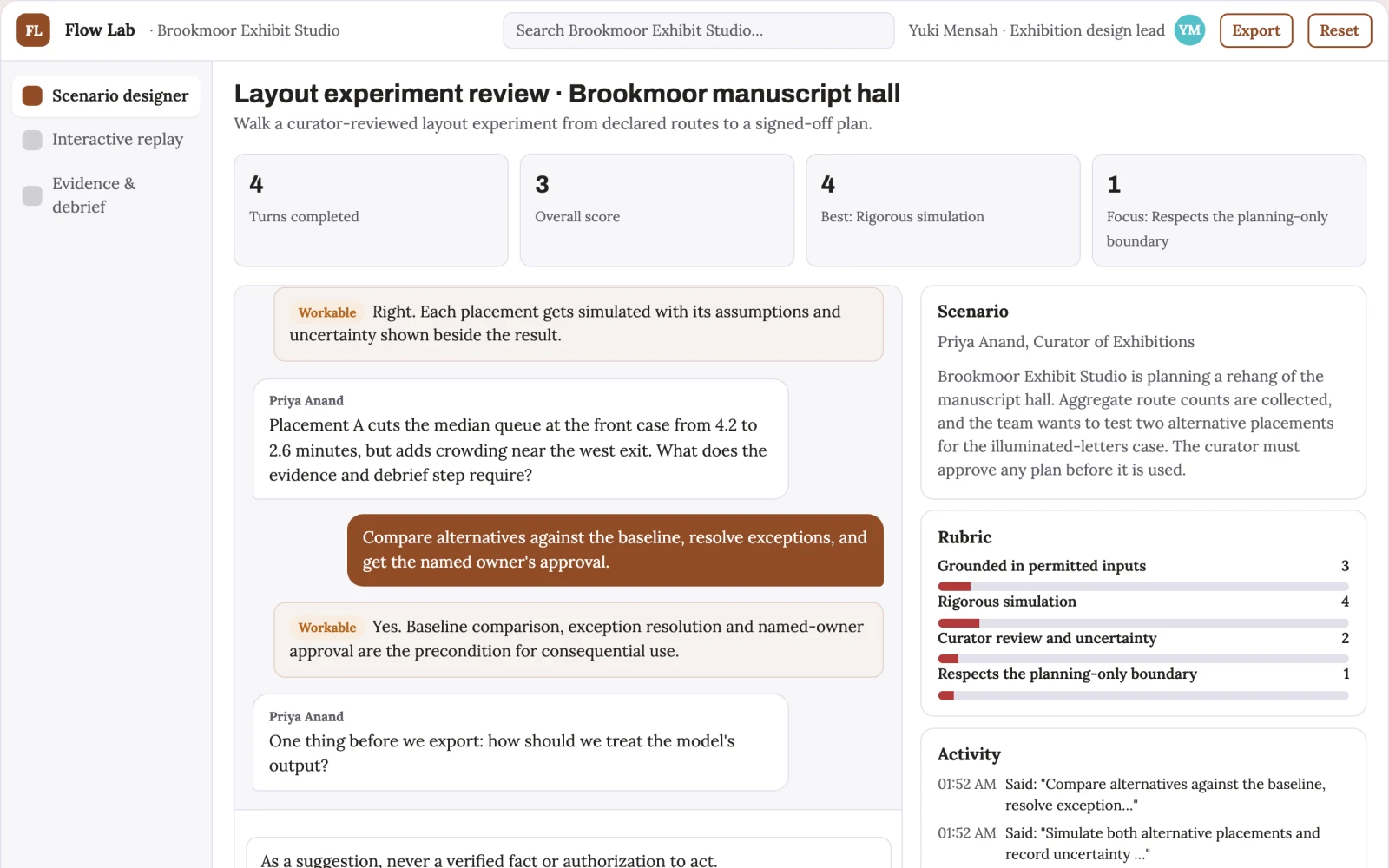 Screenshot of the Exhibition visitor-path experiment lab interactive demo