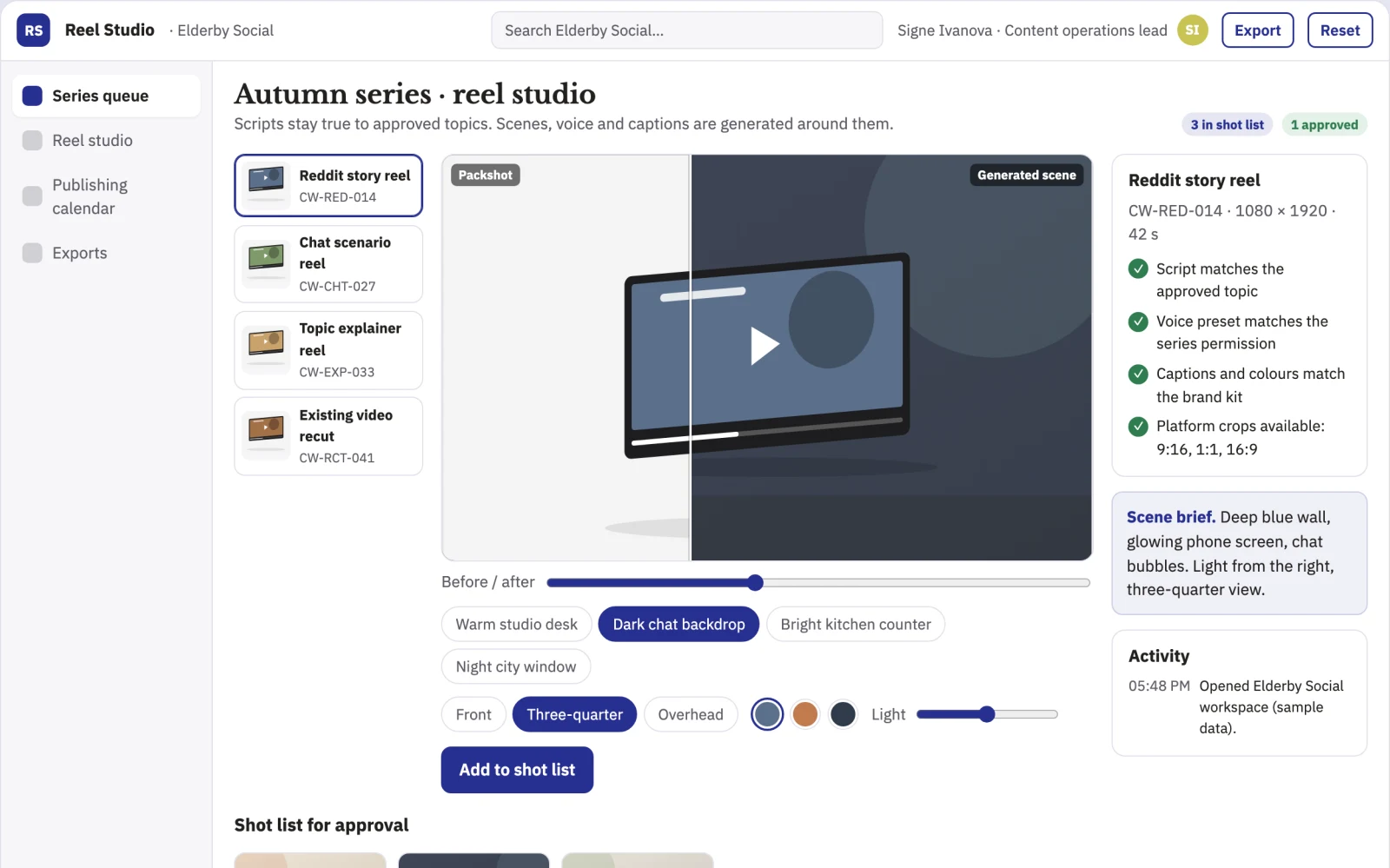 Screenshot of the Faceless short-video production and publishing studio interactive demo