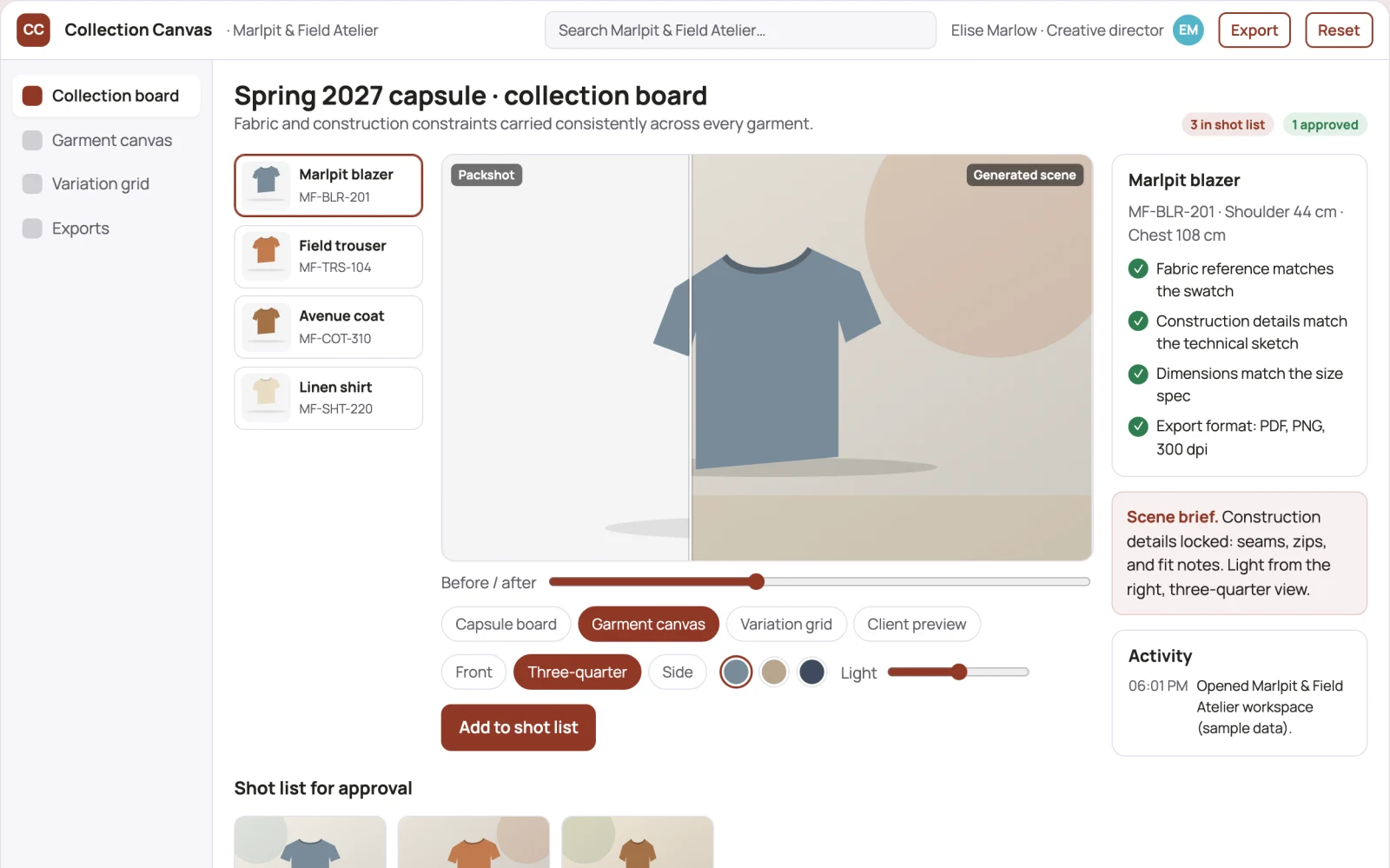 Demo screen of Fashion visualization service