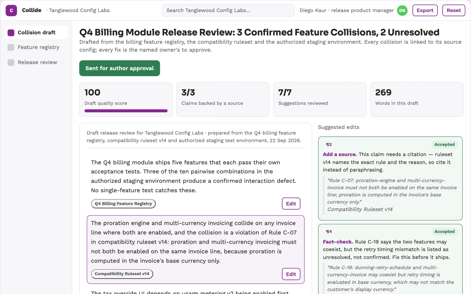 Screenshot of the Feature configuration collision explorer interactive demo