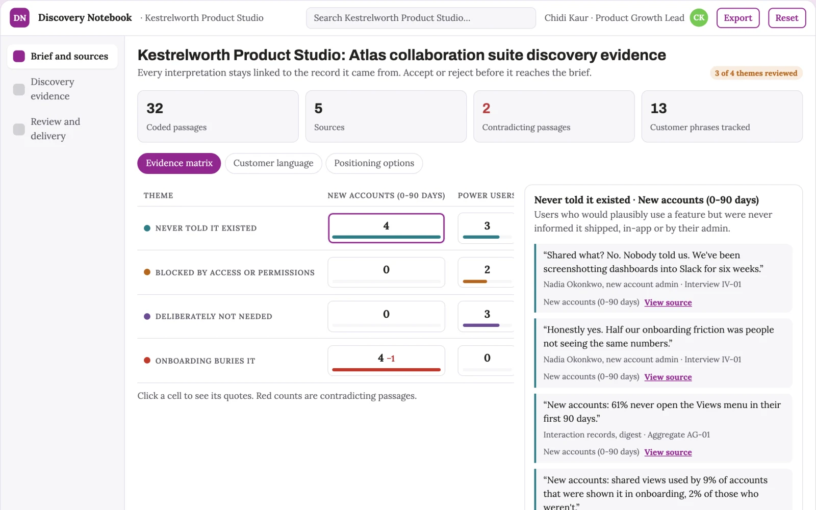 Screenshot of the Feature discovery evidence notebook interactive demo