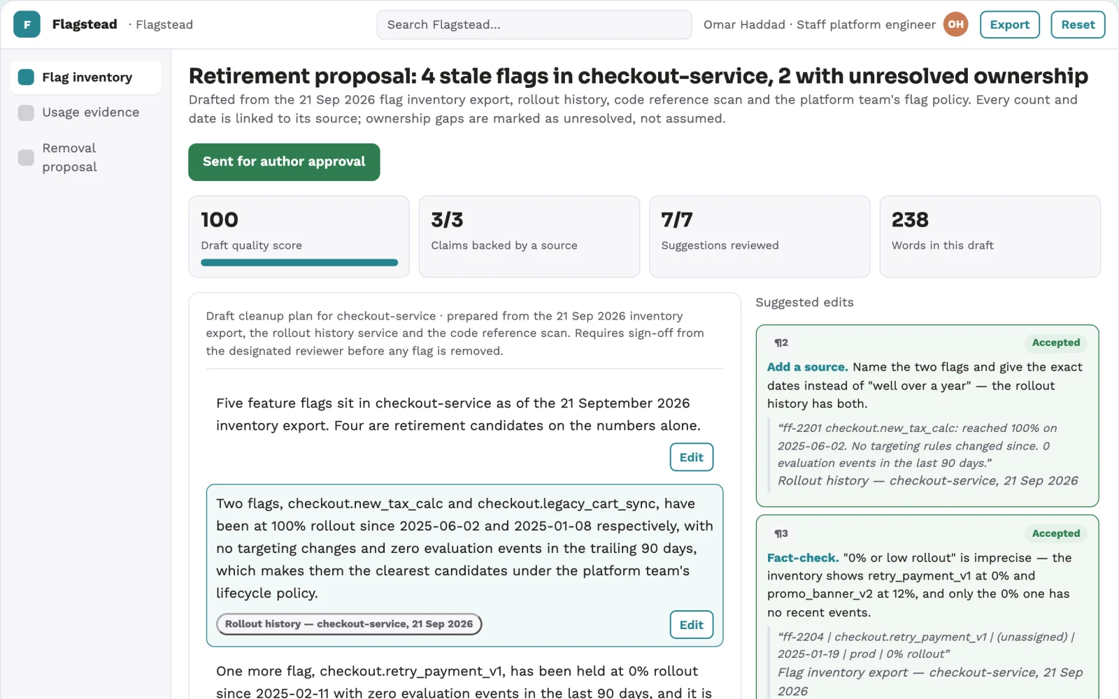 Screenshot of the Feature flag retirement engineer interactive demo