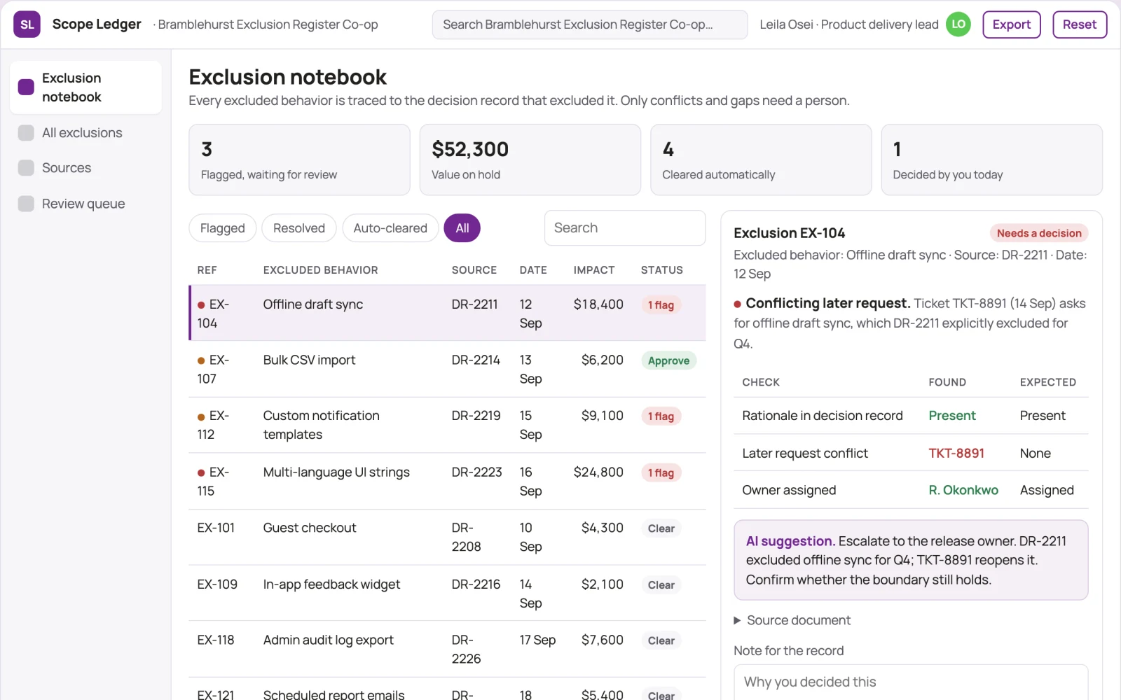 Screenshot of the Feature scope exclusion notebook interactive demo