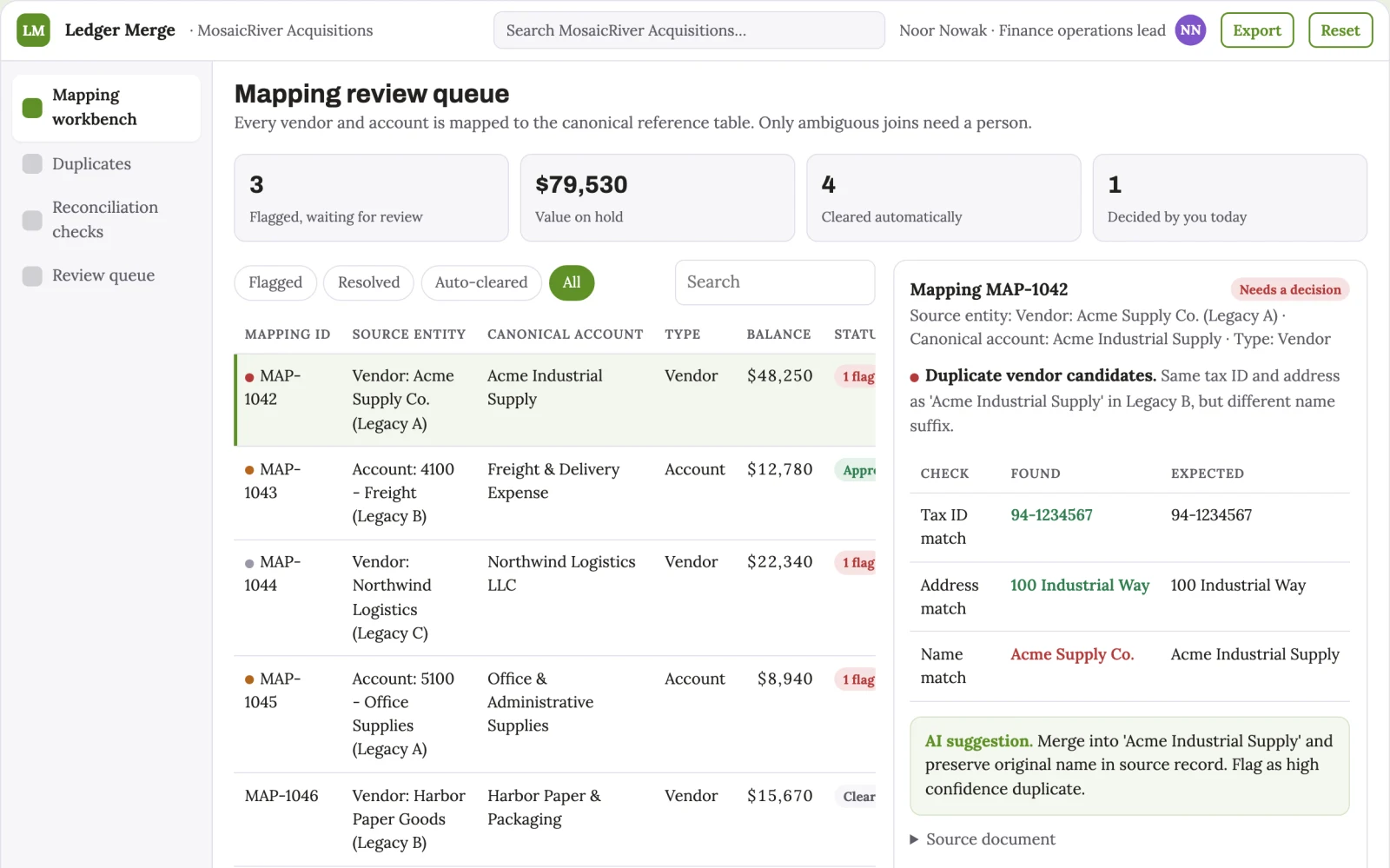 Screenshot of the Finance data cleanup service interactive demo