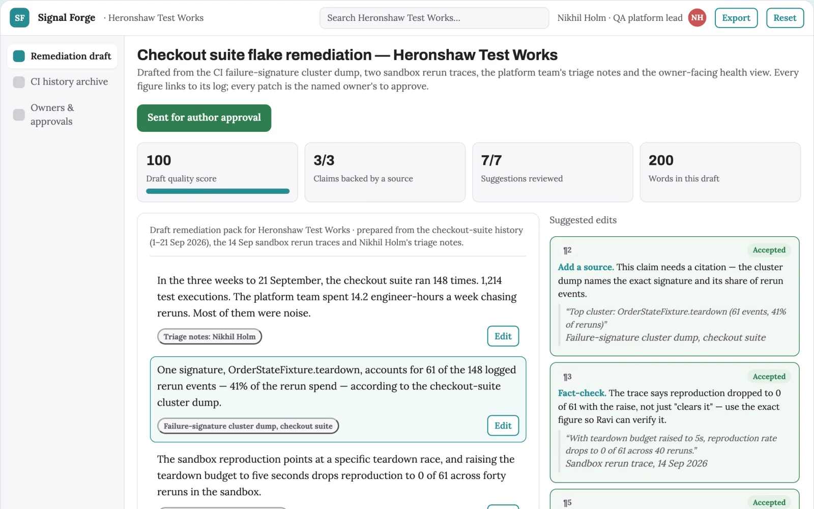 Screenshot of the Flaky-test isolation laboratory interactive demo