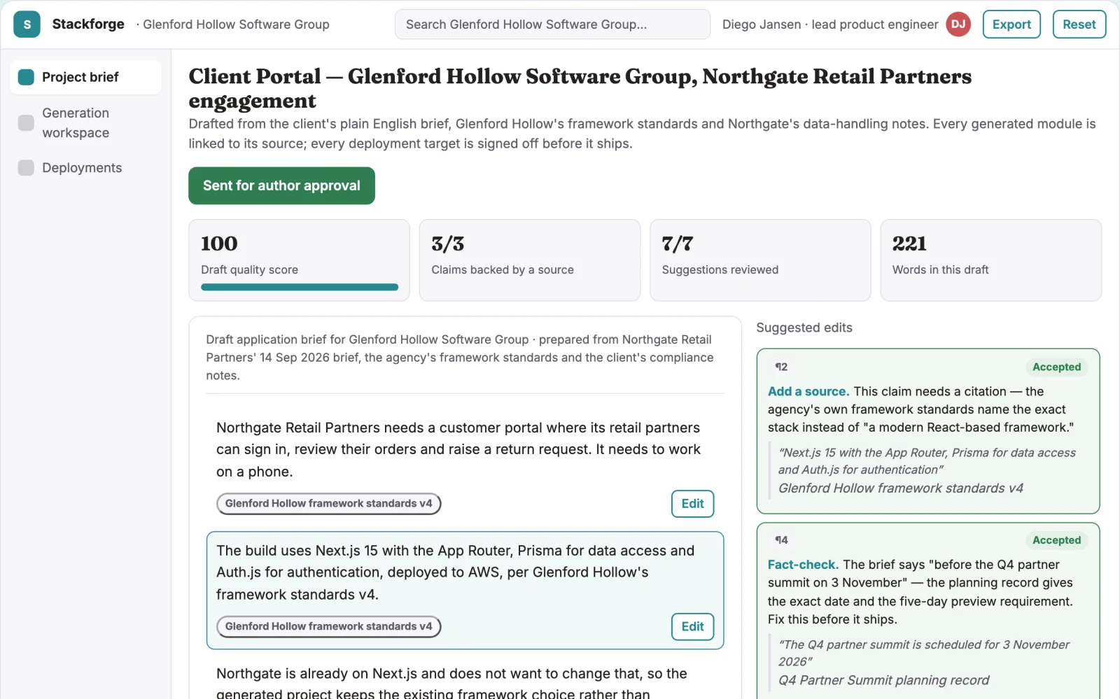 Screenshot of the Full-stack app generation and deployment workspace interactive demo