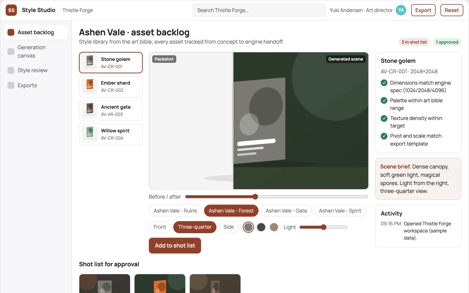 Screenshot of the Game asset studio interactive demo