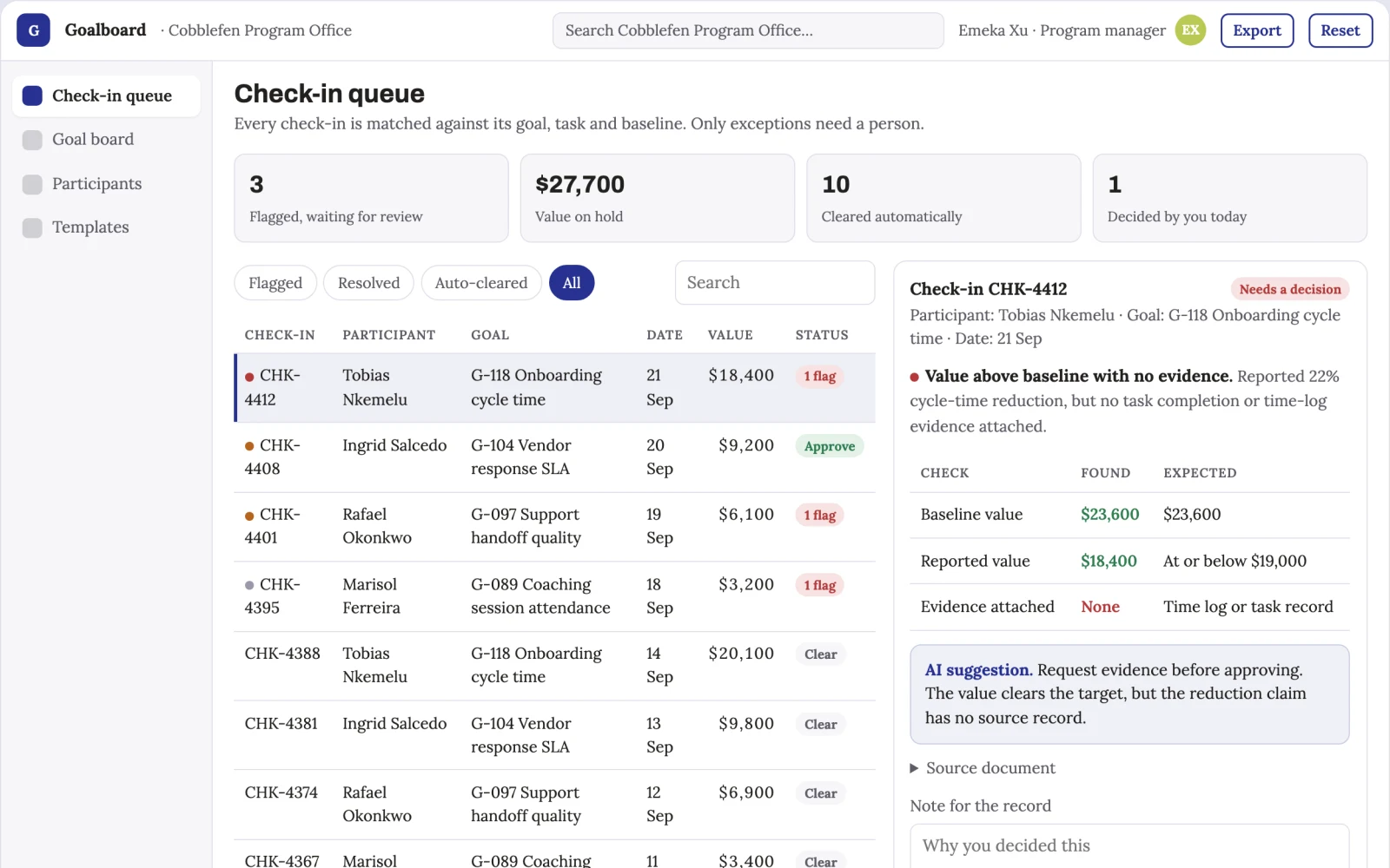 Screenshot of the Goal-to-task accountability coordination portal interactive demo