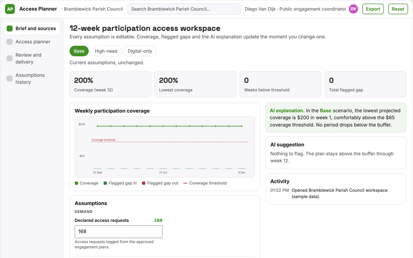 Screenshot of the Government consultation accessibility planner interactive demo