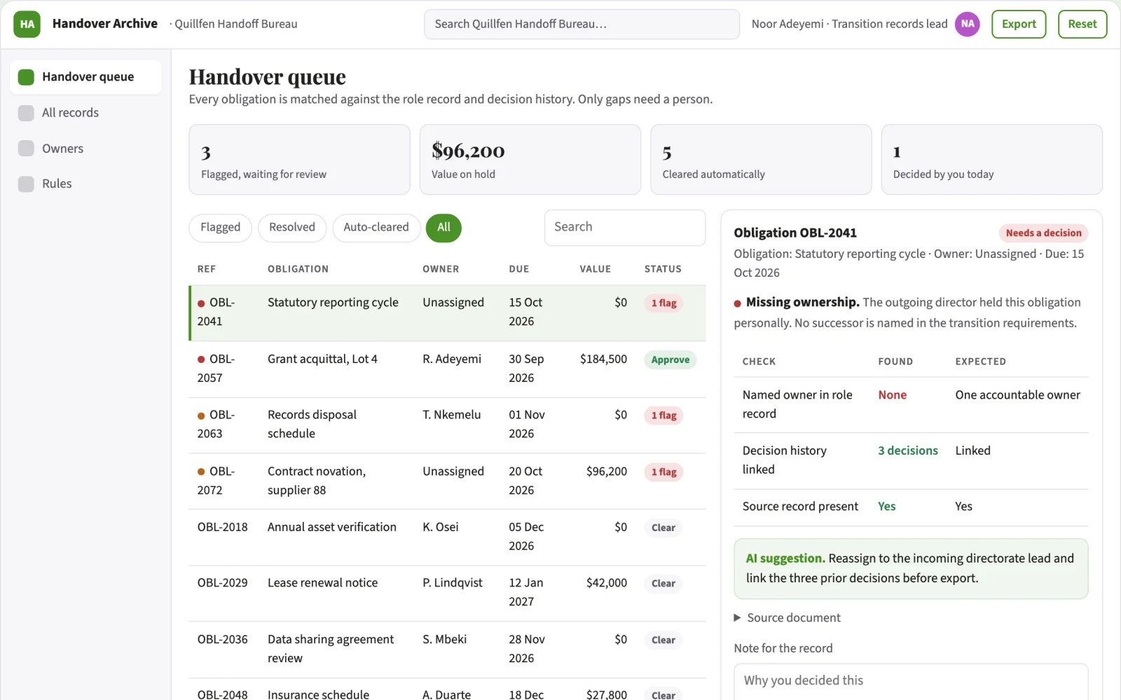 Screenshot of the Government handover archive builder interactive demo