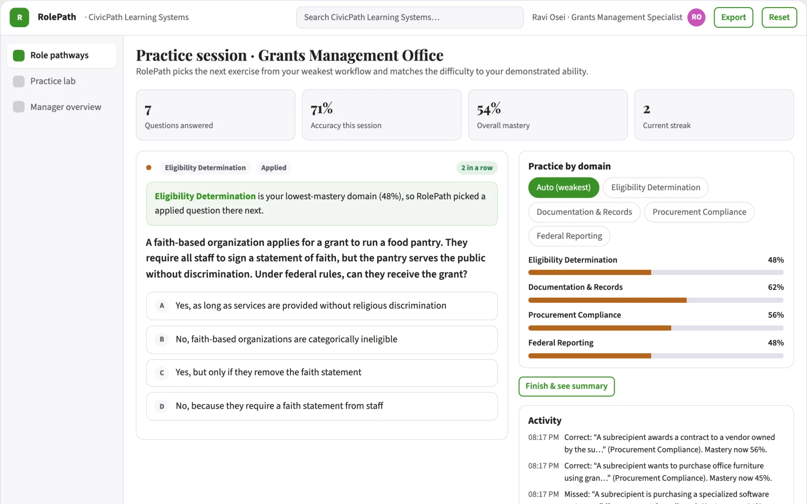 Demo screen of Government workforce training