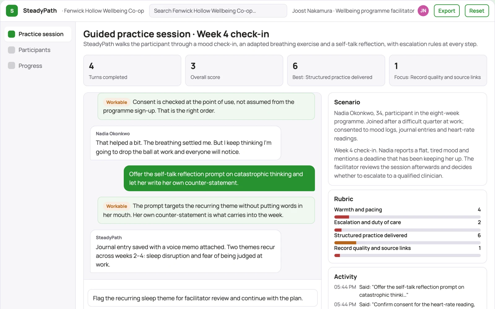 Screenshot of the Guided emotional wellbeing practice platform interactive demo