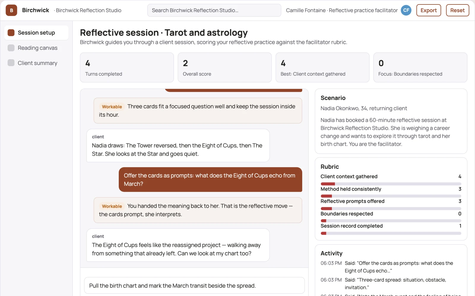 Screenshot of the Guided reflective practice and workshop platform interactive demo