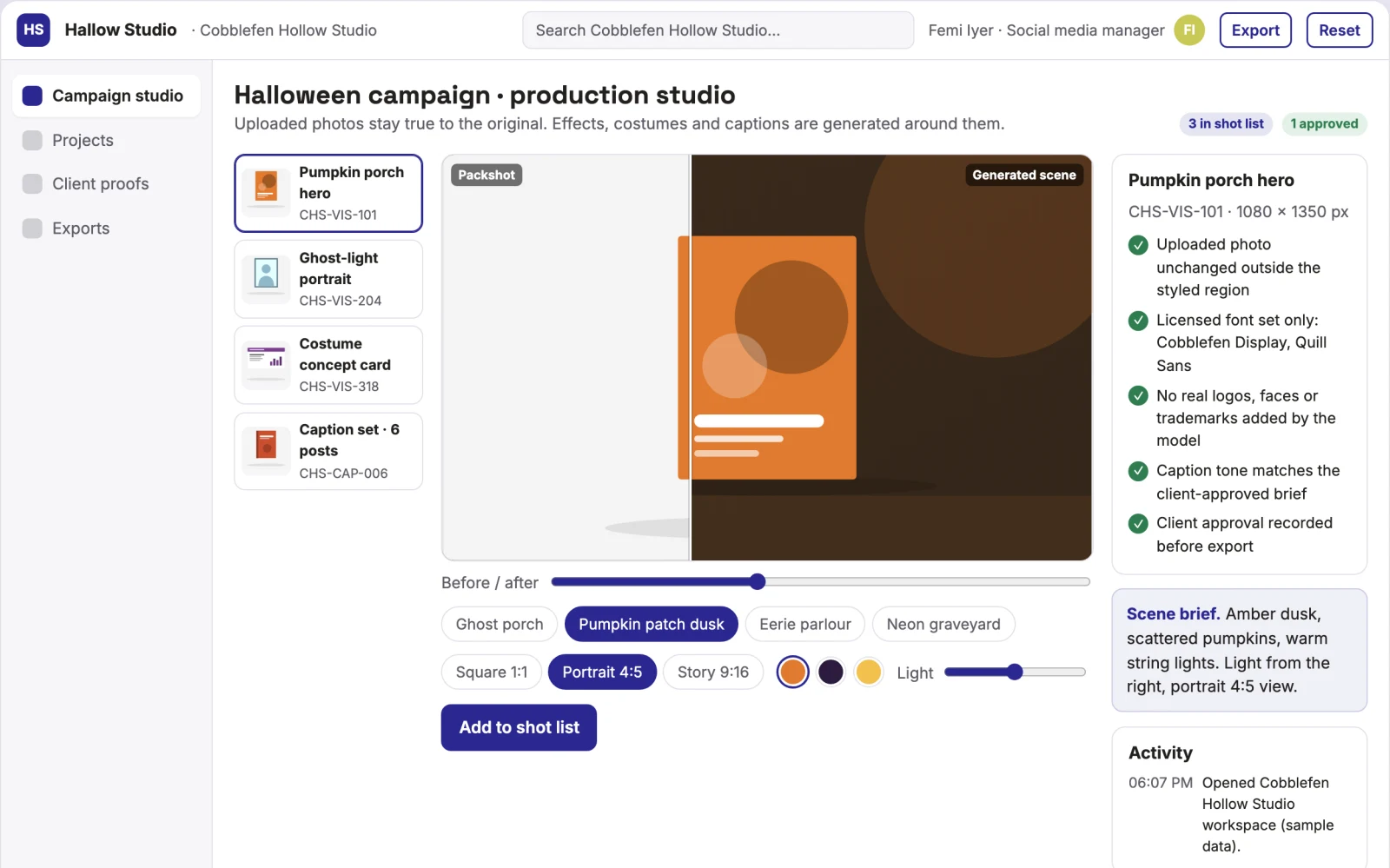 Screenshot of the Halloween visual and caption production studio interactive demo