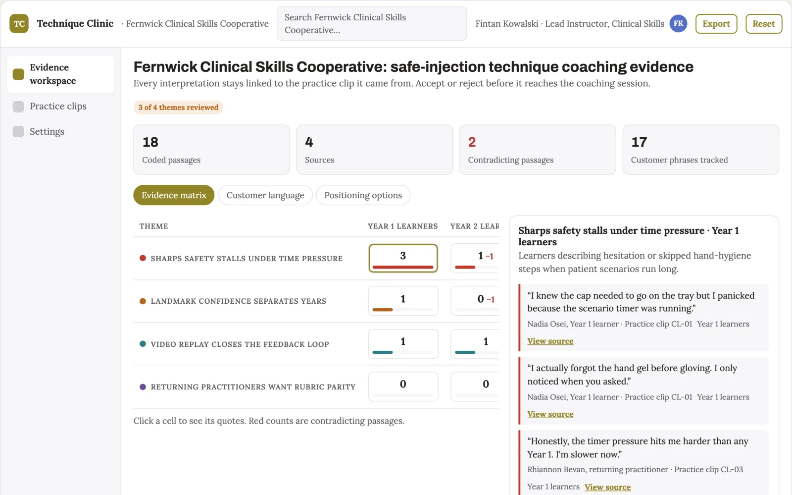 Screenshot of the Hands-on skill video feedback clinic interactive demo