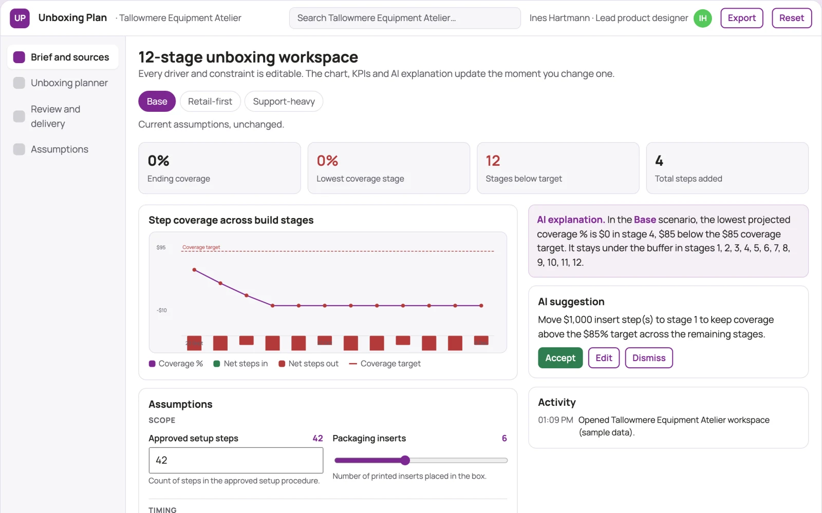 Screenshot of the Hardware unboxing instruction planner interactive demo
