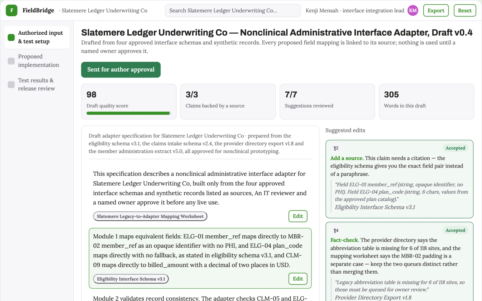 Screenshot of the Healthcare administrative interface adapter interactive demo
