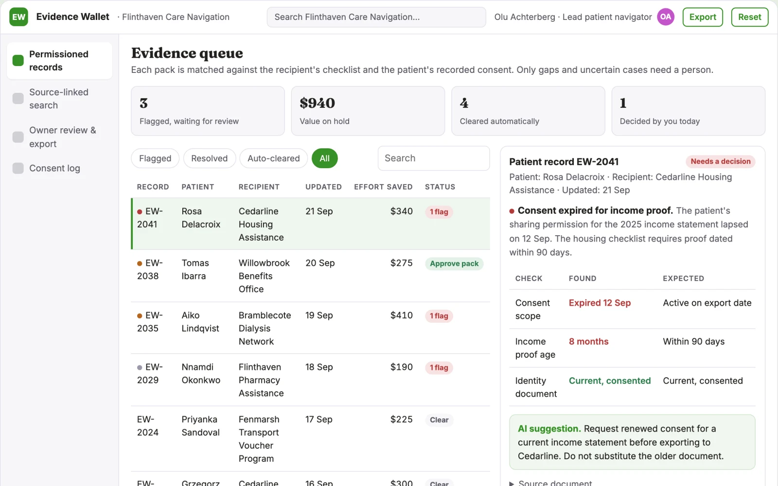 Screenshot of the Healthcare benefits paperwork reuse wallet interactive demo