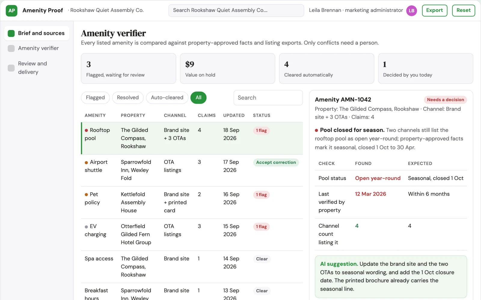 Screenshot of the Hotel amenity fact verifier interactive demo