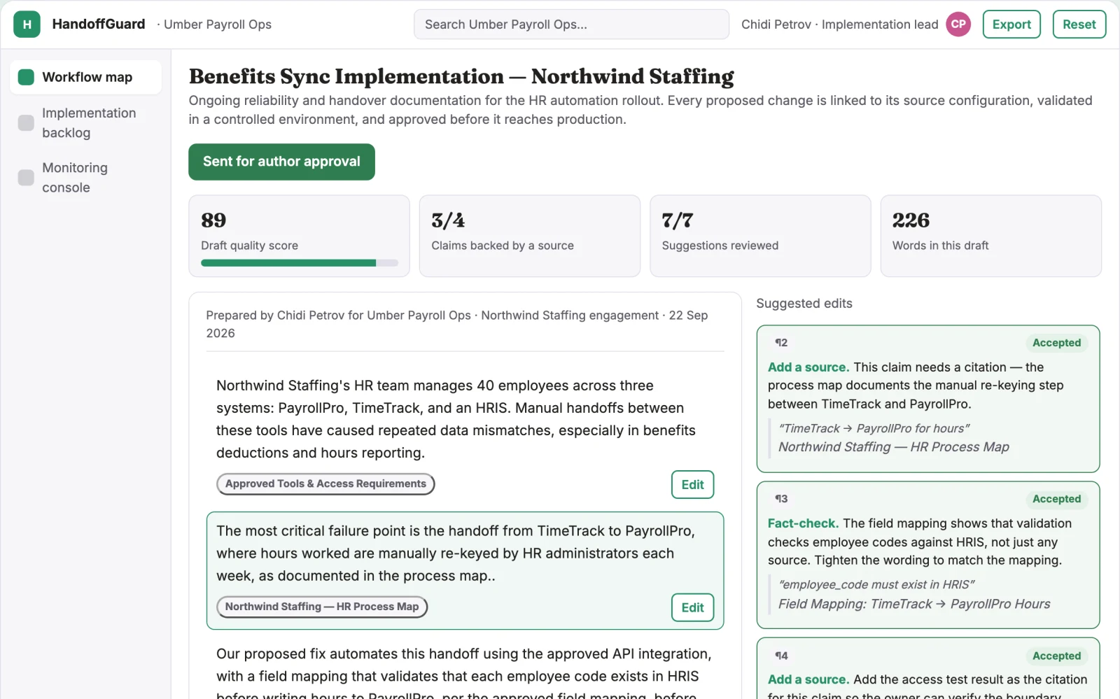 Demo screen of HR automation implementation agency