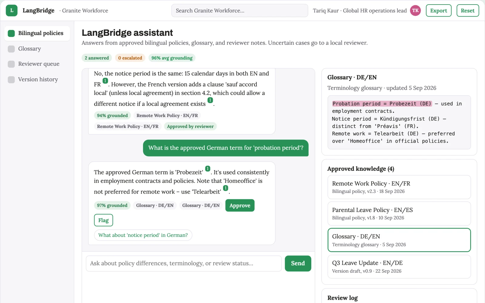 Demo screen of HR document localization