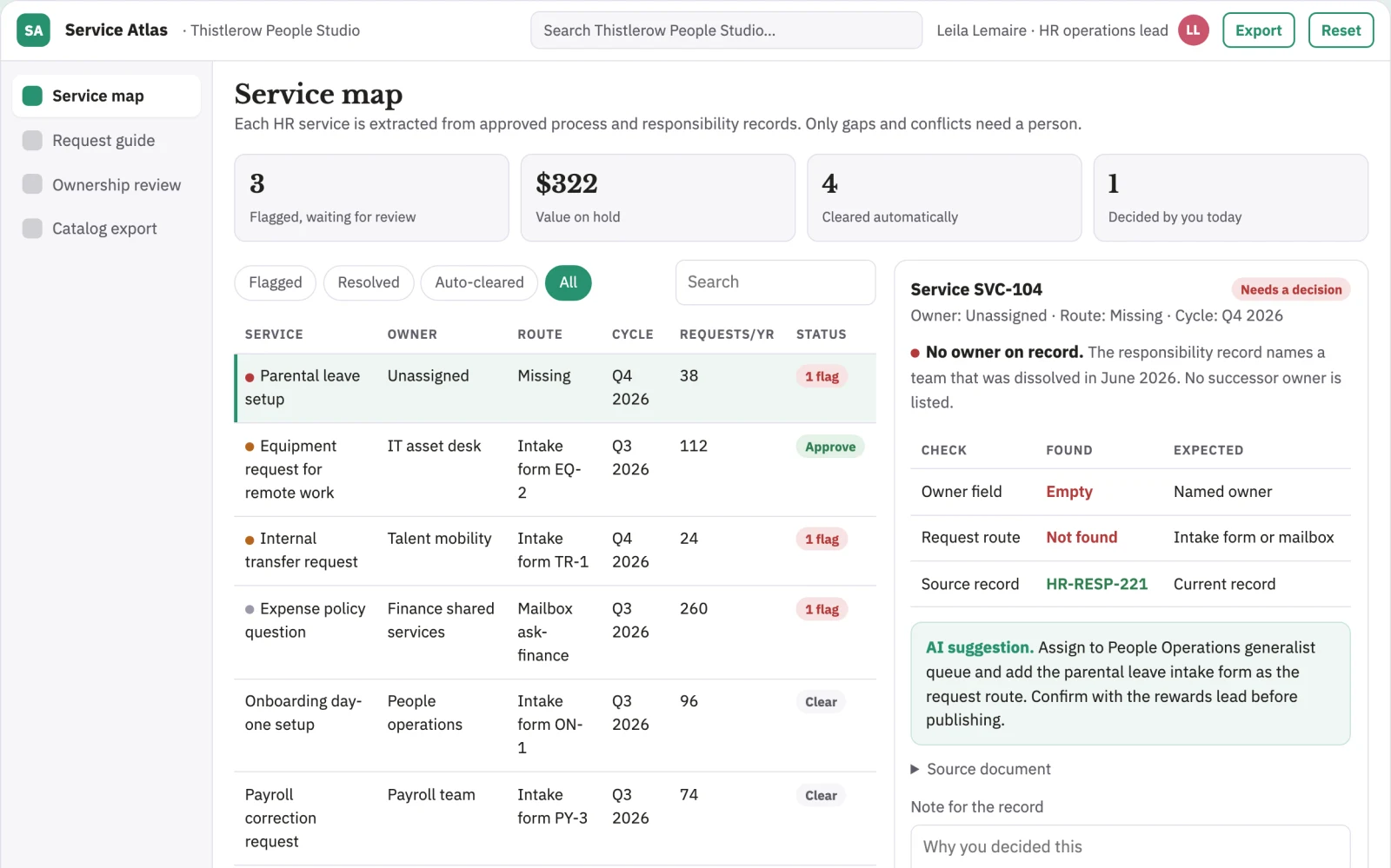 Screenshot of the HR service catalog designer interactive demo