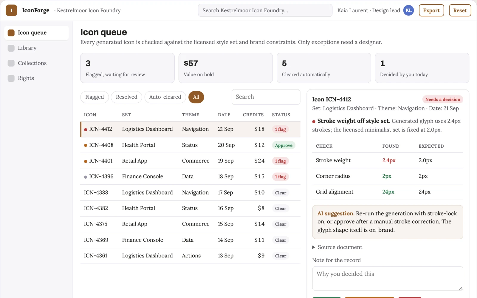 Screenshot of the Icon library and AI customization console interactive demo