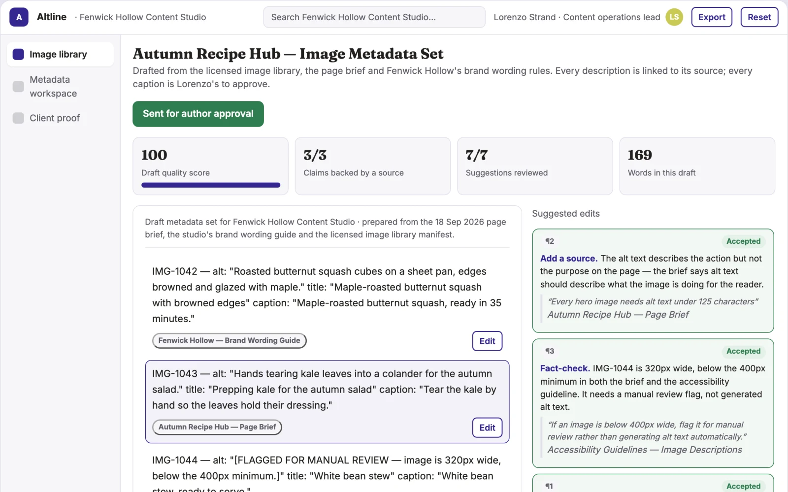 Screenshot of the Image metadata and accessible content workspace interactive demo