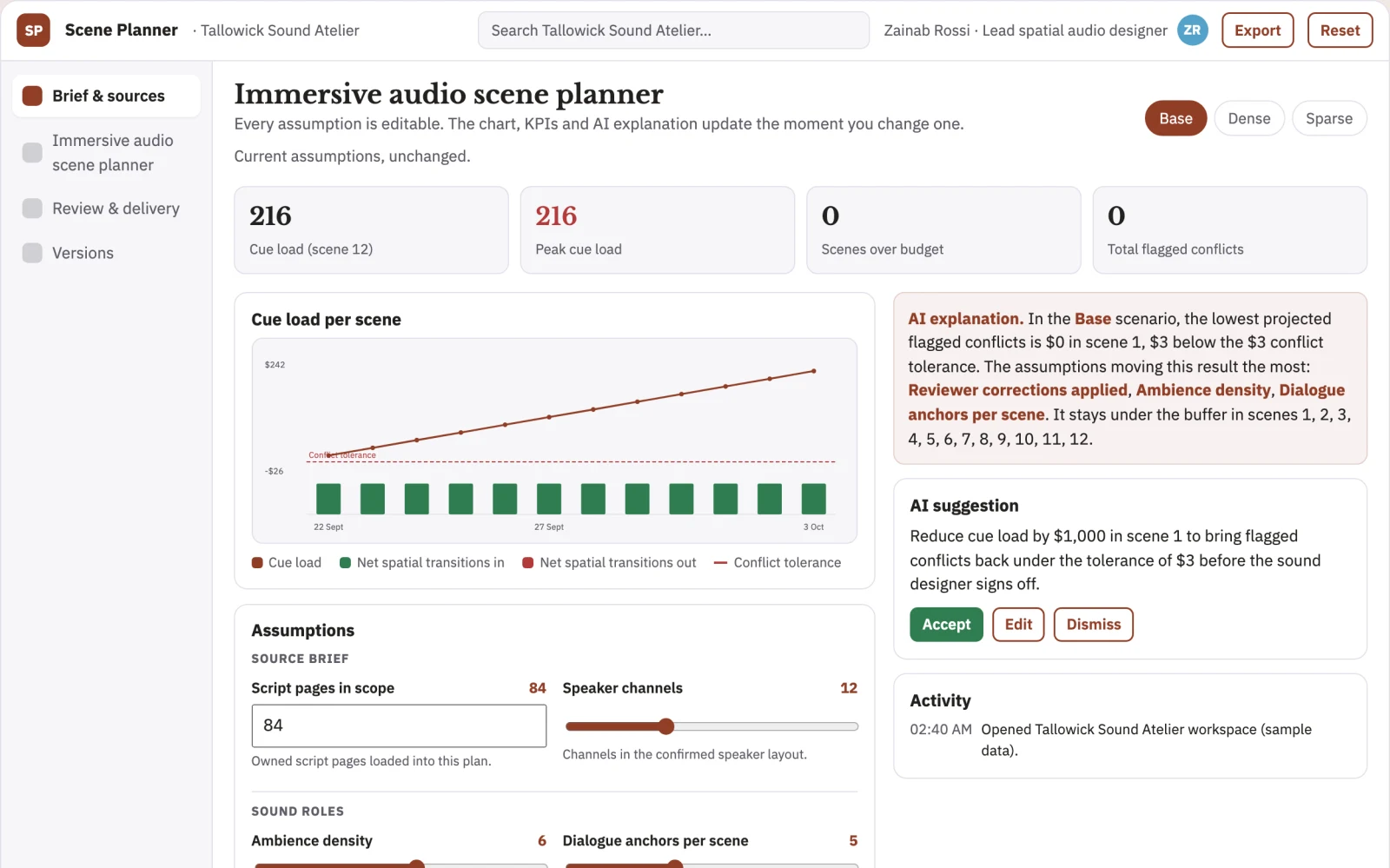 Screenshot of the Immersive audio scene planner interactive demo
