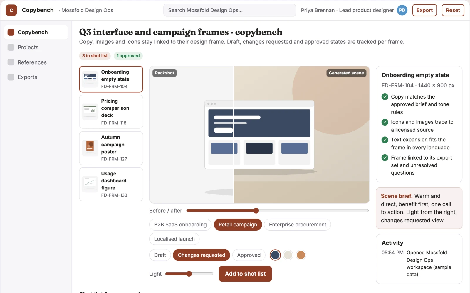 Screenshot of the In-design copy and asset generation workbench interactive demo