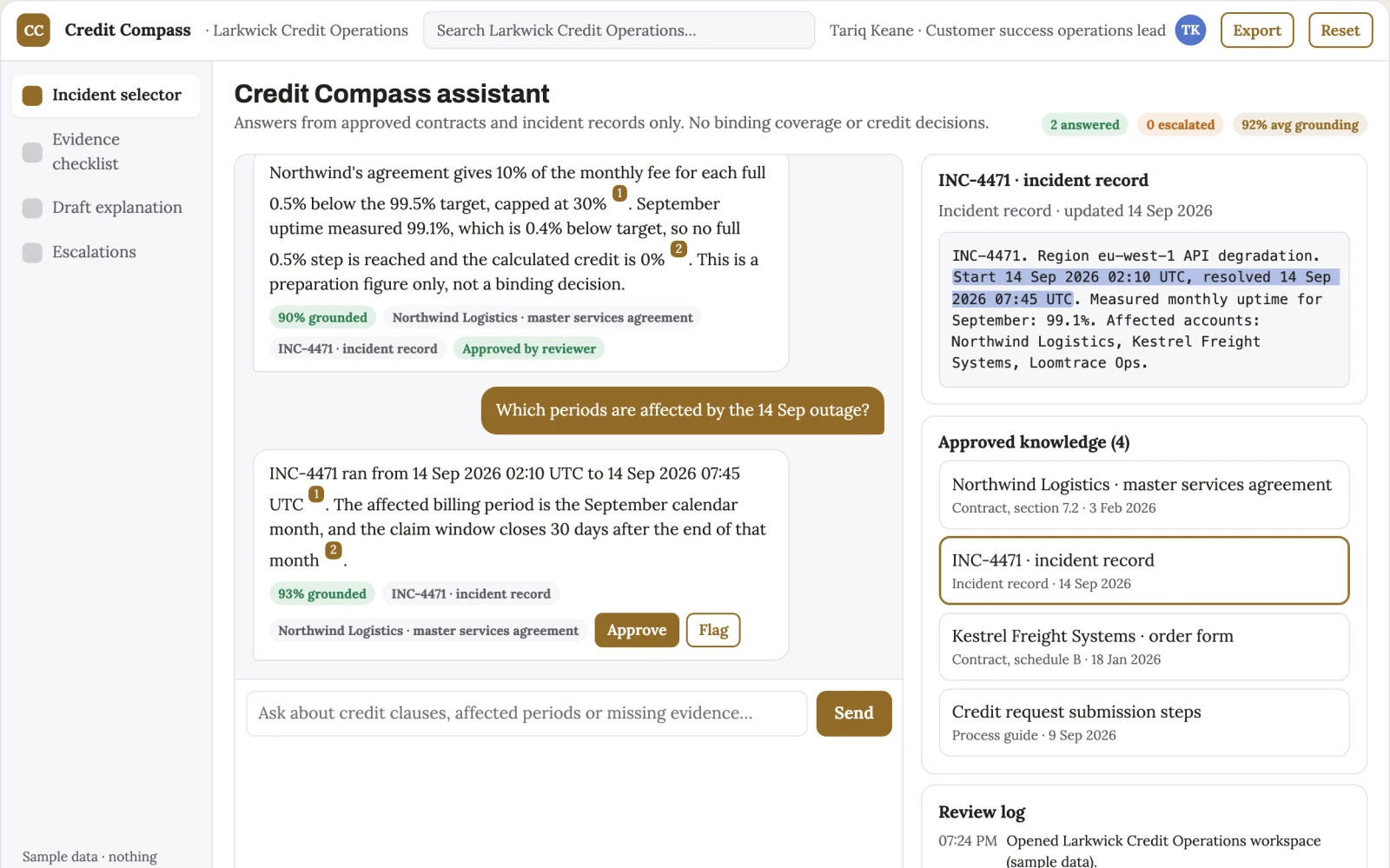 Screenshot of the Incident credit eligibility explainer interactive demo