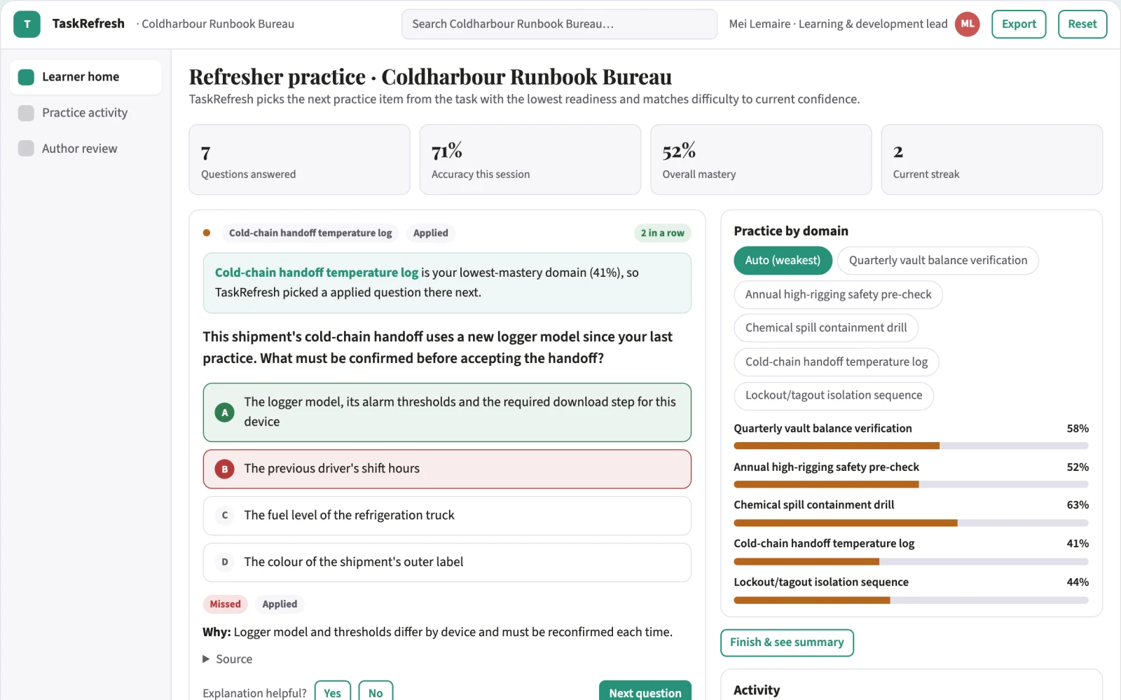 Screenshot of the Infrequent-task refresher scheduler interactive demo