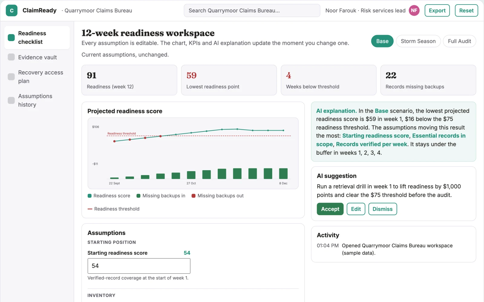 Screenshot of the Insurance catastrophe document readiness interactive demo
