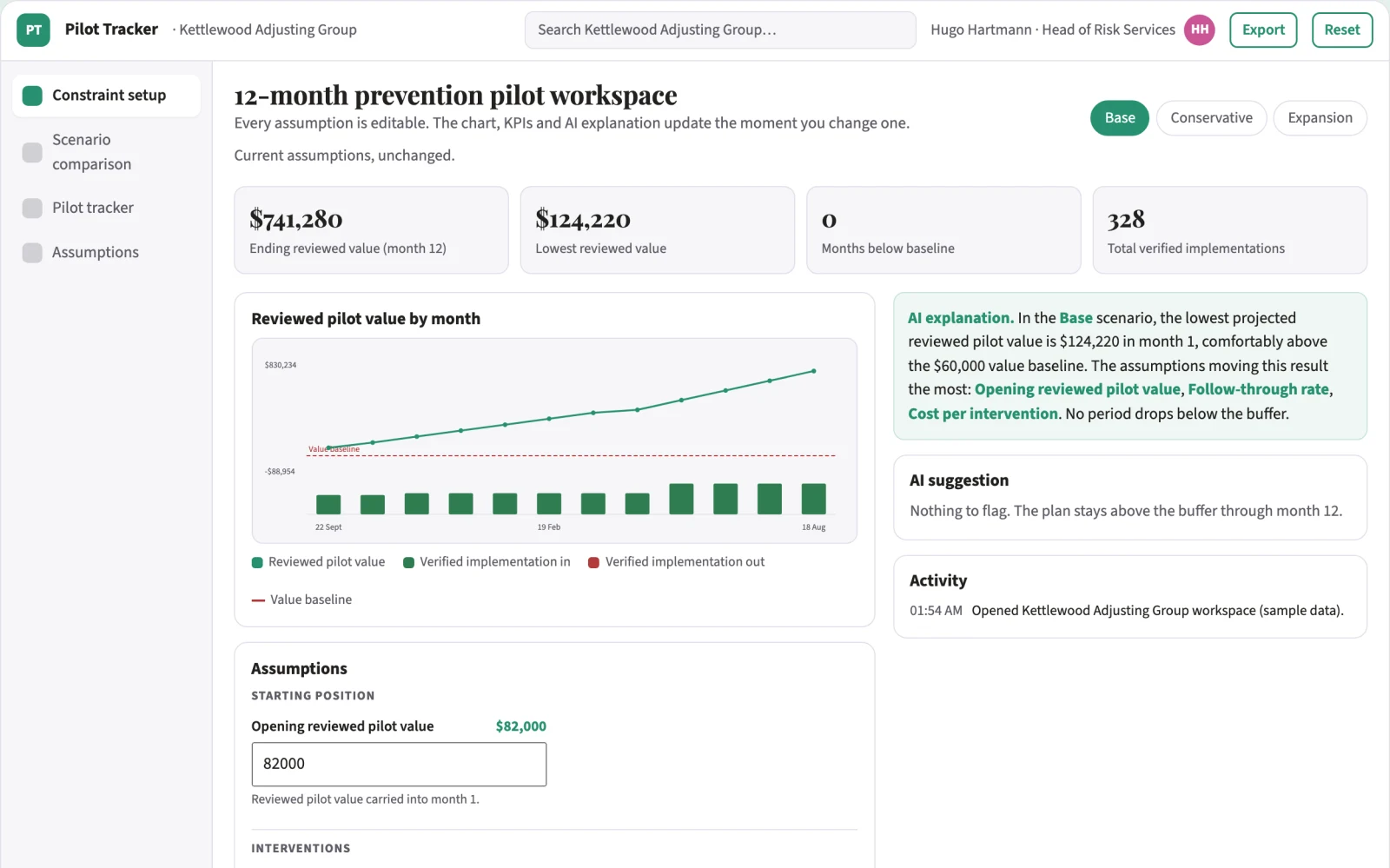 Screenshot of the Insurance loss-prevention experiment platform interactive demo
