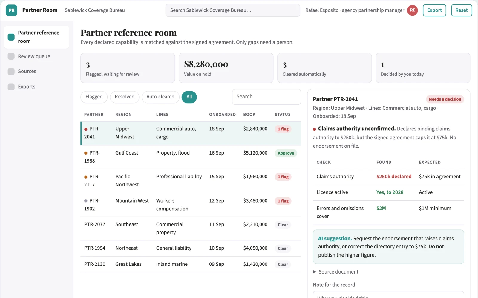 Screenshot of the Insurance partner onboarding reference room interactive demo
