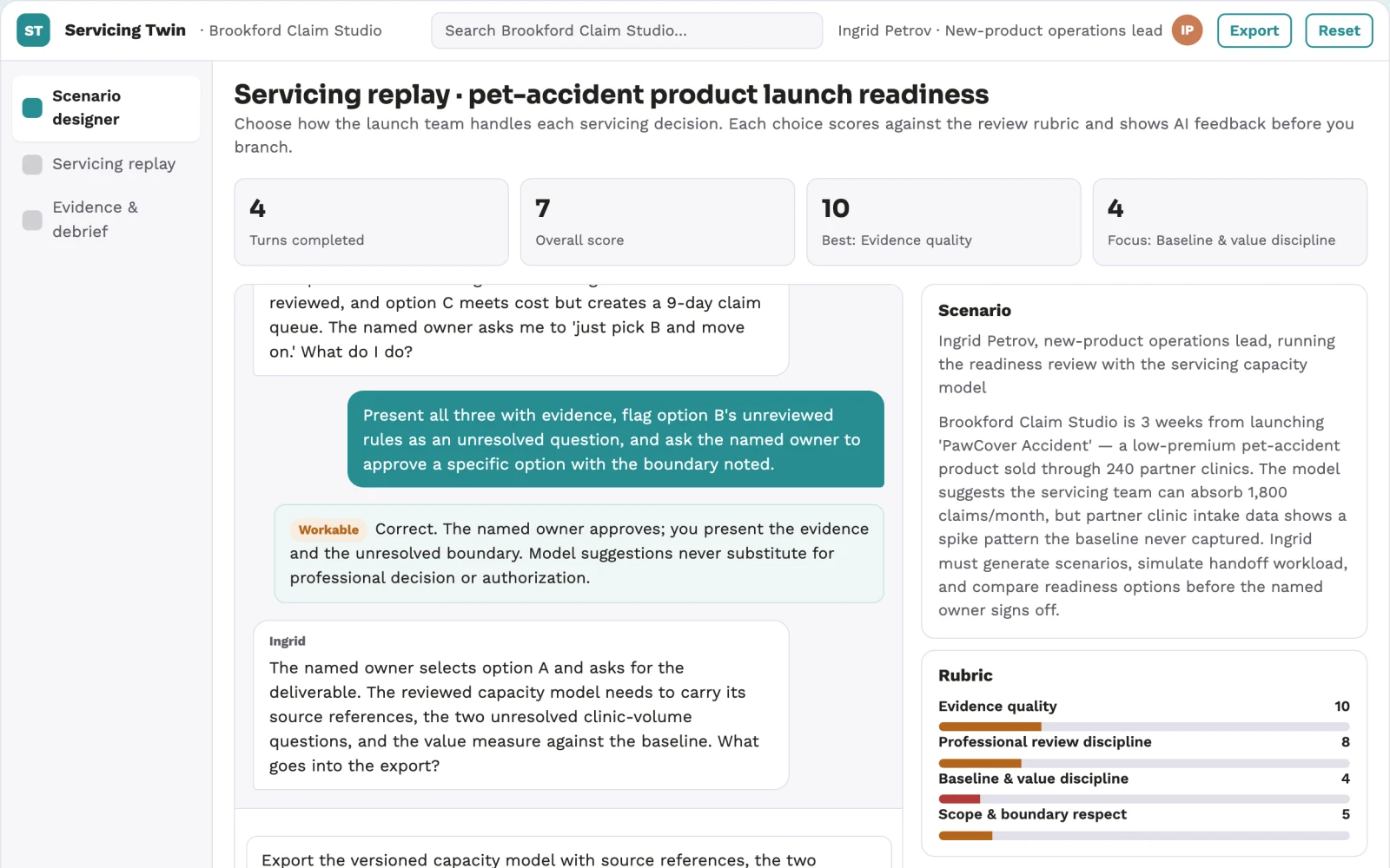 Screenshot of the Insurance product launch operational twin interactive demo