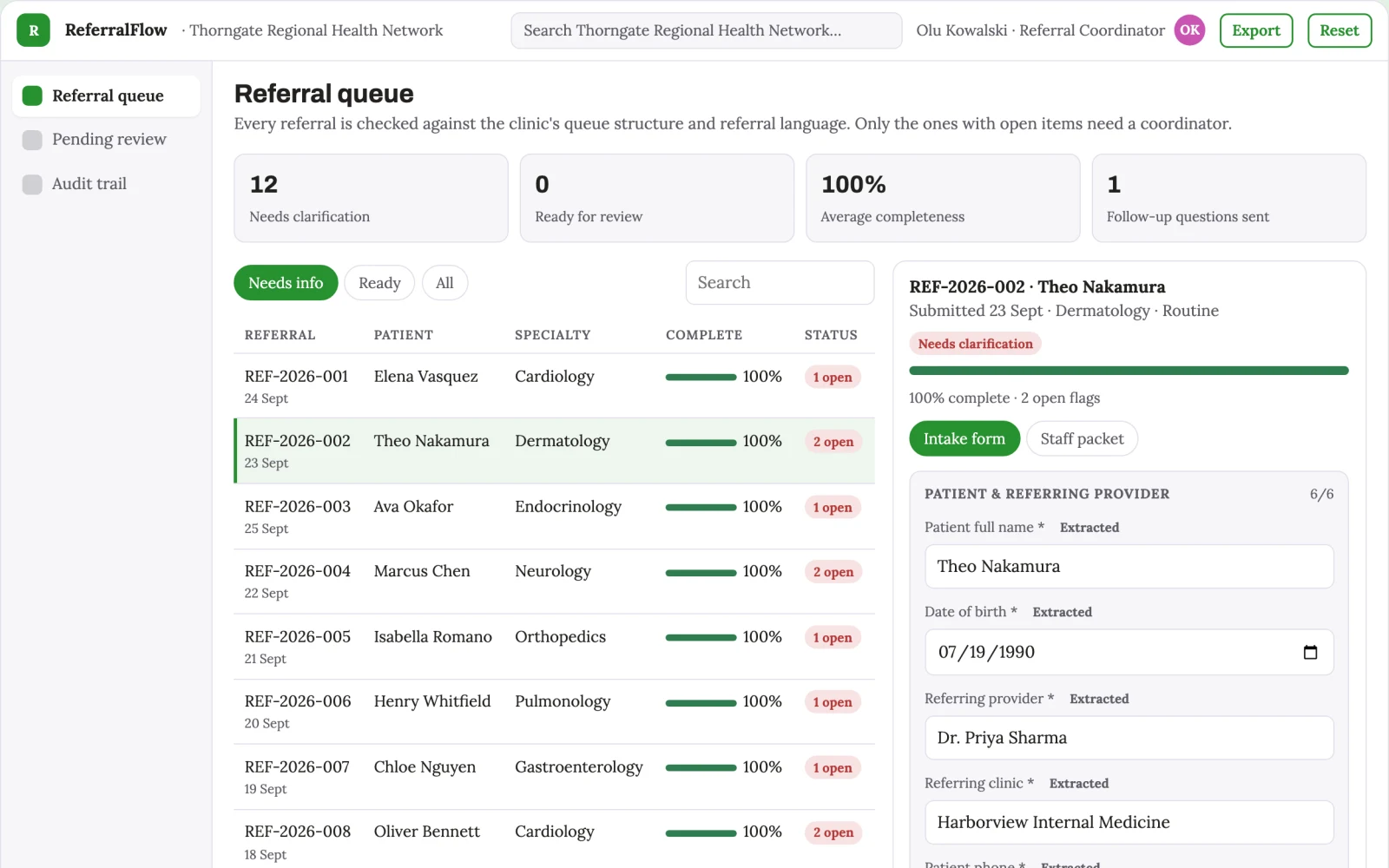 Screenshot of the Referral Triage and Routing interactive demo