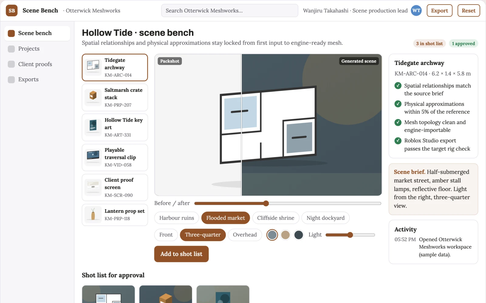 Screenshot of the Interactive 3D scene production workbench interactive demo