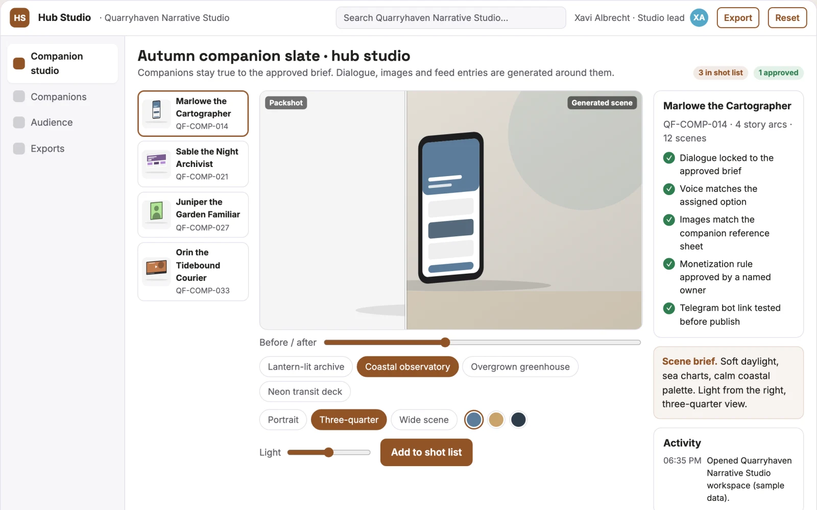 Screenshot of the Interactive AI companion publishing studio interactive demo