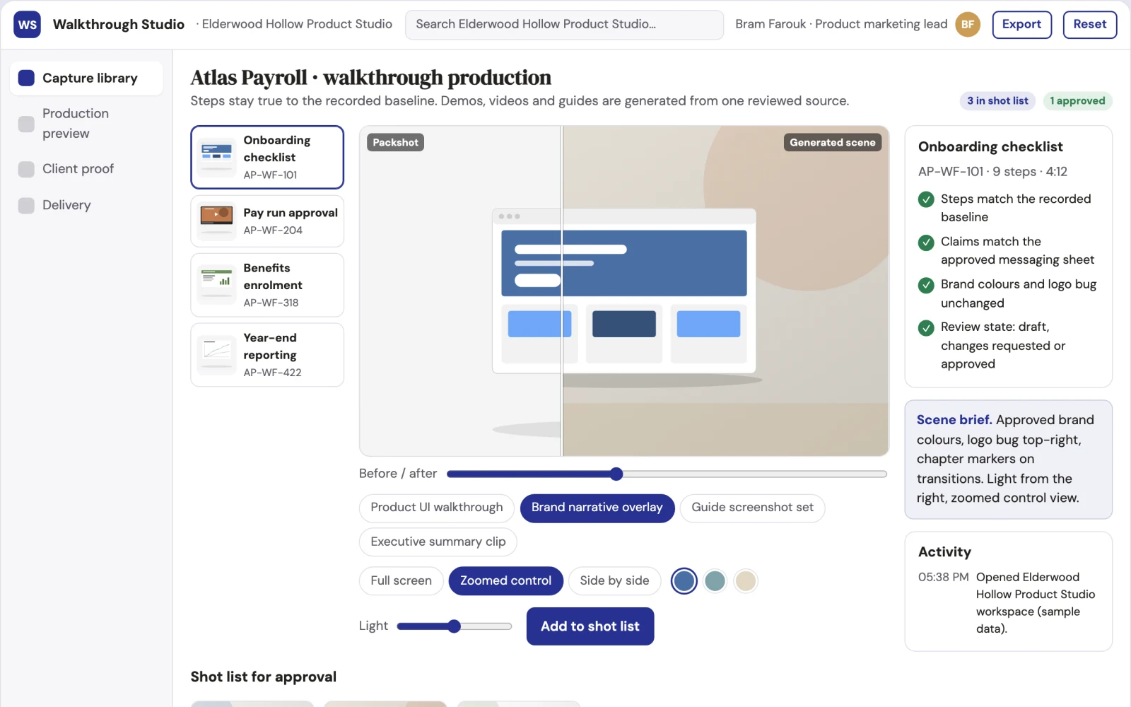 Screenshot of the Interactive product demo and guide production studio interactive demo