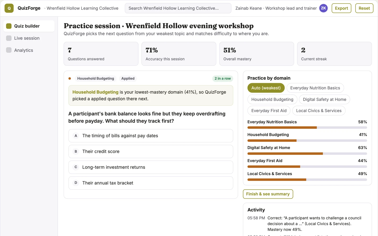 Screenshot of the Interactive quiz and workshop platform interactive demo